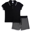 image:imageSplendid Boys Bennett Stripe Short Sleeve Polo Shirt and Shorts 2piece SetBlack