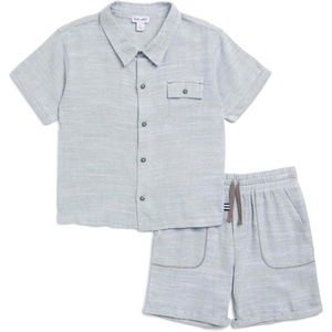 image:imageSplendid Boys Boardwalk Linen Short Sleeve Button Down Shirt and Shorts 2piece SetLight Sage Stripe