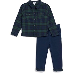 image:imageSplendid Boys Hunter Plaid Flannel Button Down Top and Jogger Pant SetEvergreen Multi