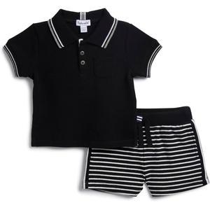 image:imageSplendid Baby Boys Bennett Stripe Short Sleeve Polo Shirt and Shorts 2piece SetBlack