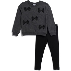 image:imageSplendid Girls Lacy Bow Sweatshirt SetHeather Charcoal
