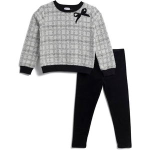 image:imageSplendid Girls Tweed Bow Sweatshirt SetBlack Plaid