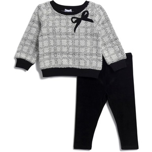 image:imageSplendid Baby Girls Tweed Bow Sweatshirt SetBlack Plaid
