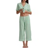 image:imageSplendid Womens Short Sleeve Notch Top and Cropped Pant Pajama SetFog Green Stripe