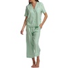 image:imageSplendid Womens Short Sleeve Notch Top and Cropped Pant Pajama SetFog Green Stripe