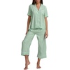 image:imageSplendid Womens Short Sleeve Notch Top and Cropped Pant Pajama SetFog Green Stripe