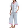image:imageSplendid Womens Short Sleeve Notch Top and Cropped Pant Pajama SetMulti Stripe