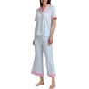 image:imageSplendid Womens Short Sleeve Notch Top and Cropped Pant Pajama SetMulti Stripe