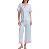 image:imageSplendid Womens Short Sleeve Notch Top and Cropped Pant Pajama SetMulti Stripe