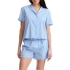 image:imageSplendid Womens Short Sleeve Notch Top and Boxer Short Pajama SetQuarter Stripe Hydrangea