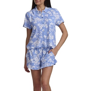 image:imageSplendid Womens Short Sleeve Notch Top and Boxer Short Pajama SetHydrangea Floral