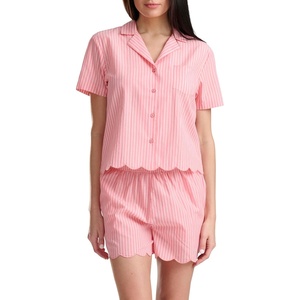 image:imageSplendid Womens Short Sleeve Notch Top and Boxer Short Pajama SetQuarter Stripe Georgia Peach