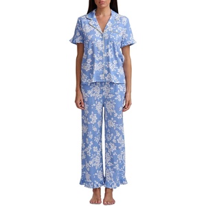 image:imageSplendid Womens Short Sleeve Notch Top and Cropped Pant Pajama SetHydrangea Floral