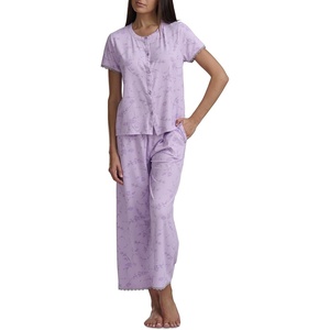 image:imageSplendid Womens Short Sleeve Notch Top and Cropped Pant Pajama SetLavender Bloom