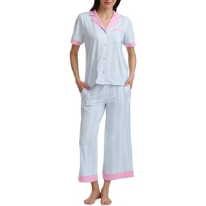 image:imageSplendid Womens Short Sleeve Notch Top and Cropped Pant Pajama SetMulti Stripe