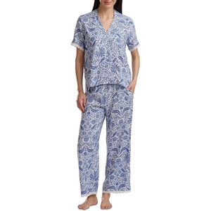 image:imageSplendid Womens Short Sleeve Notch Top and Cropped Pant Pajama SetPalms