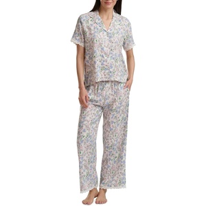 image:imageSplendid Womens Short Sleeve Notch Top and Cropped Pant Pajama SetPansy Ditsy