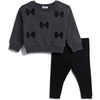 image:imageSplendid Baby Girls Lacy Bow Sweatshirt SetHeather Charcoal