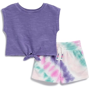 image:imageSplendid Baby Girls Daydream Short Sleeve Tie Knot Tee Shirt and Tie Dye Shorts 2piece SetThistle