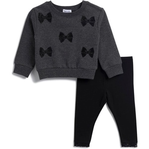 image:imageSplendid Baby Girls Lacy Bow Sweatshirt SetHeather Charcoal