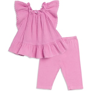 image:imageSplendid Baby Girls Sun Gauze Ruffle Shoulder Sleeveless Tee Shirt and Pant 2piece SetPetal