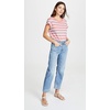 image:imageSplendid Zoe Short Sleeve Cotton Modal Slub Crew NeckSky Carmine Stripe