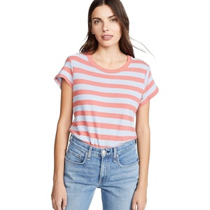 image:imageSplendid Zoe Short Sleeve Cotton Modal Slub Crew NeckSky Carmine Stripe
