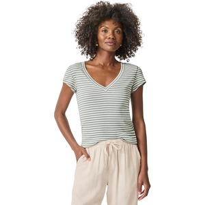 image:imageSplendid Womens Faye 1x1 V Neck TeeSoft Vintage Olive Branch Stripe